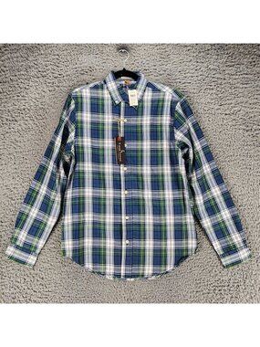 Tailor Vintage Shirts Mens Small Blue & Green Plaid Long Sleeve Button Up *NWT*